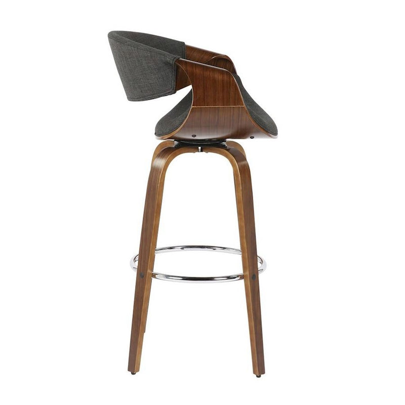LumiSource Curvini 30in Barstool Set of 2 | Mid-Century Walnut Wood and Charcoal Fabric | Kitchen Island & Bar Seating | Model B30-CRVNI2-SWVRWLCHAR2