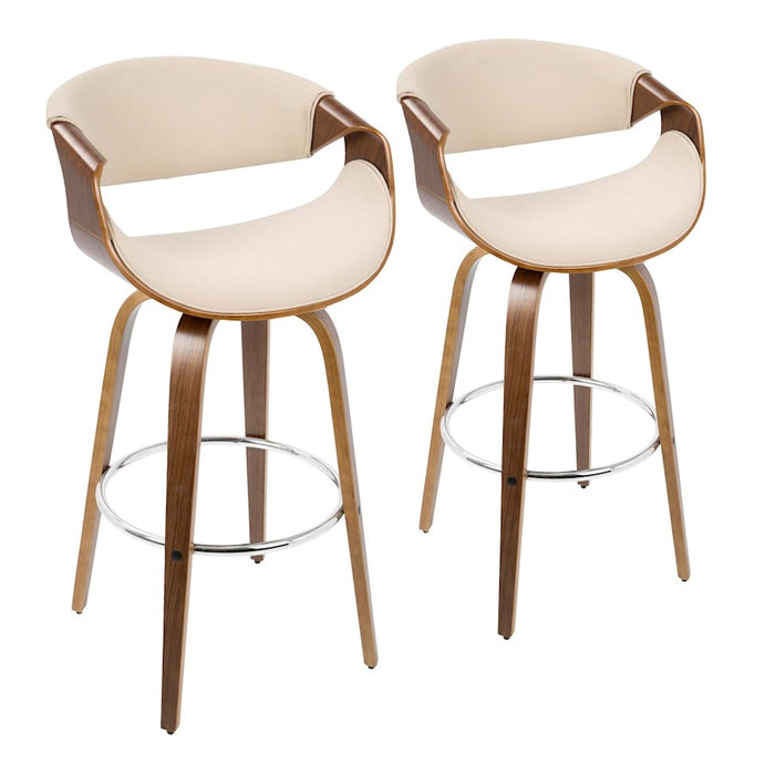 LumiSource Curvini 30'' Barstool, Set/2, WAL/CR/CH