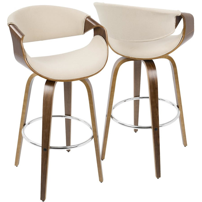 LumiSource Curvini 30'' Barstool, Set/2, WAL/CR/CH