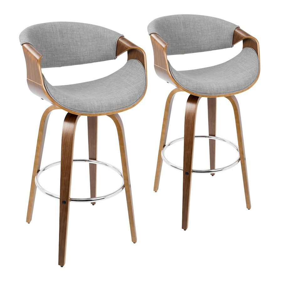 LumiSource Curvini 30'' Barstool, Set/2, WAL/GY/CH - B30-CRVNI2-SWVRWLGY2