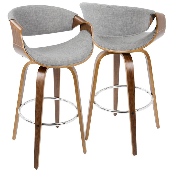 LumiSource Curvini 30'' Barstool, Set/2, WAL/GY/CH
