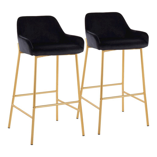 LumiSource Daniella Bar Stool, Set of 2, Gold/Black Velvet - B30-DNLA2AUVBK2