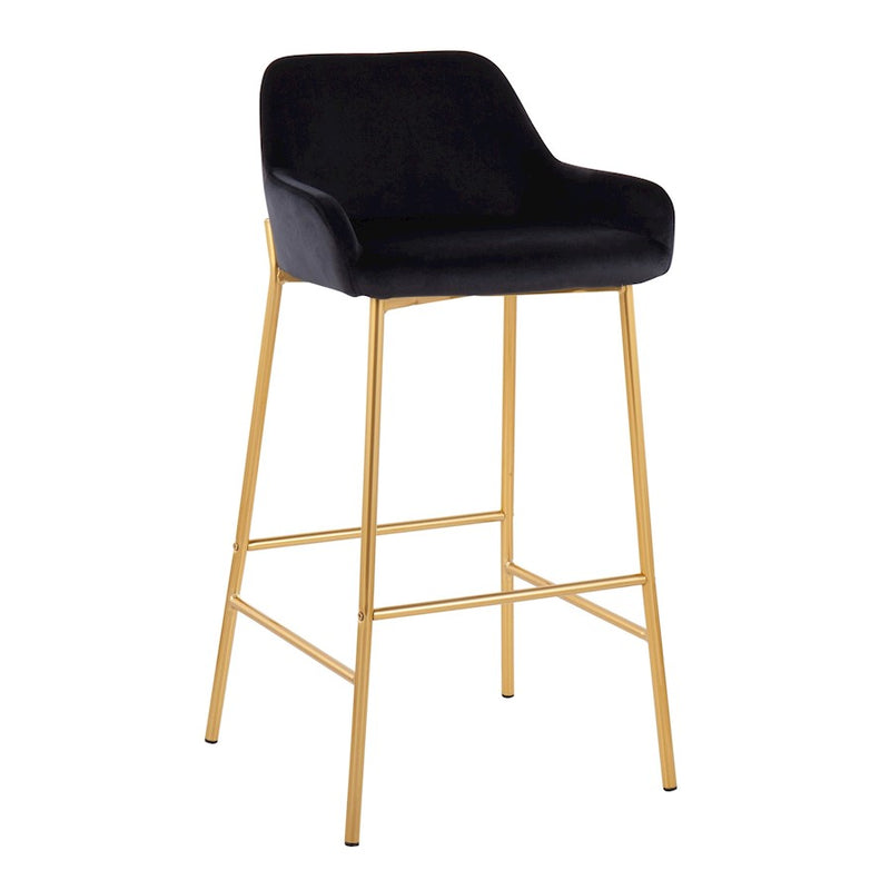 LumiSource Daniella Bar Stool, Set of 2, Gold/Black Velvet