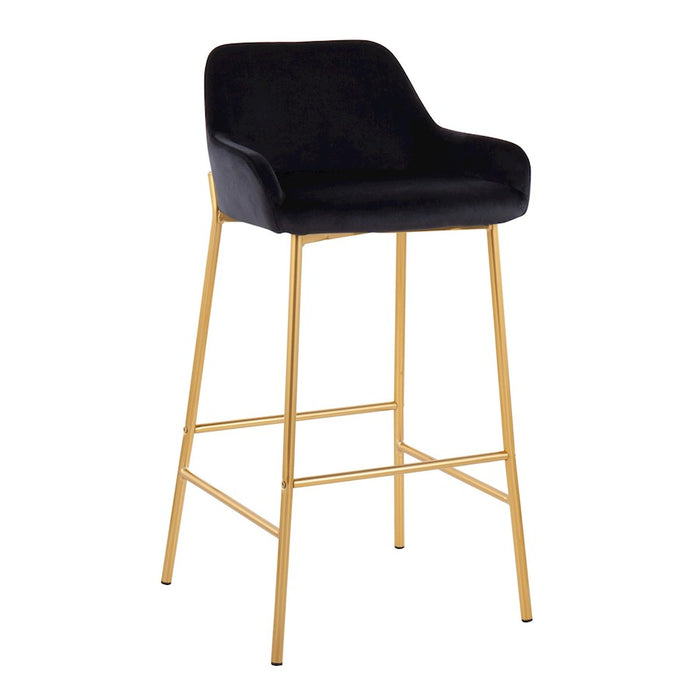 LumiSource Daniella Bar Stool, Set of 2, Gold/Black Velvet