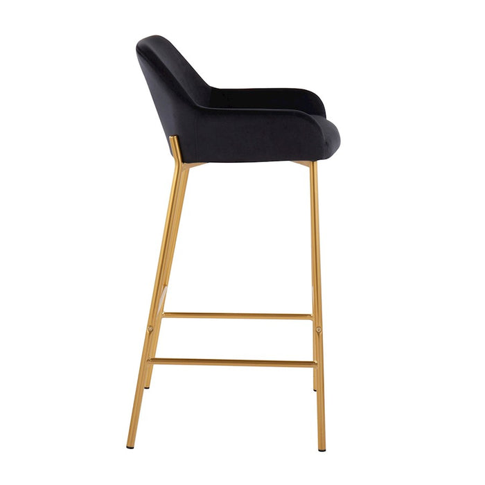 LumiSource Daniella Bar Stool, Set of 2, Gold/Black Velvet