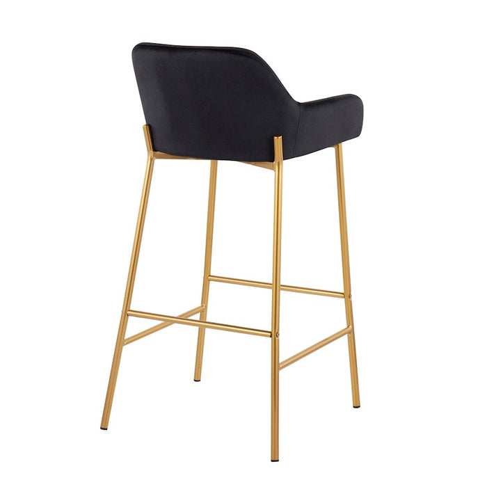 LumiSource Daniella Bar Stool, Set of 2, Gold/Black Velvet