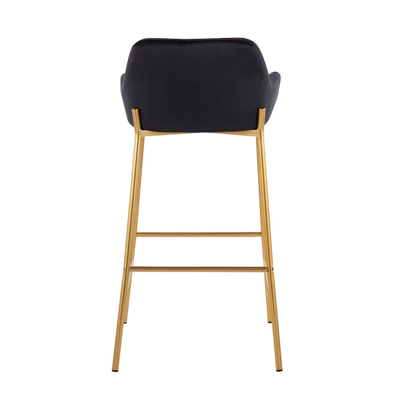 LumiSource Daniella Bar Stool, Set of 2, Gold/Black Velvet