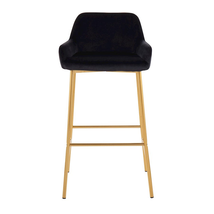 LumiSource Daniella Bar Stool, Set of 2, Gold/Black Velvet