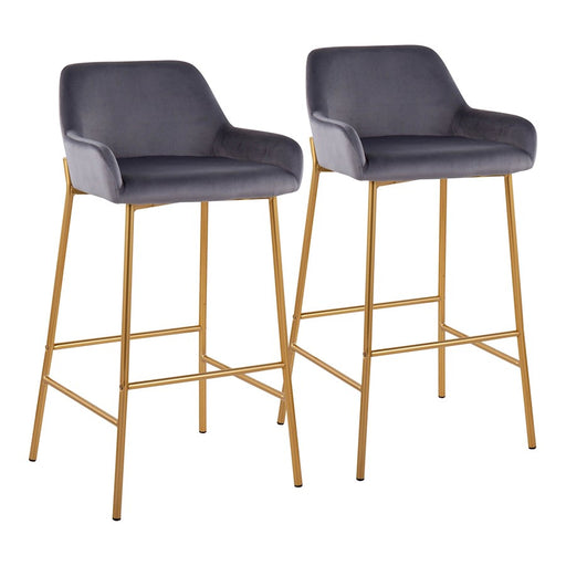 LumiSource Daniella Bar Stool, Set of 2, Gold/Silver Velvet - B30-DNLA2AUVSV2