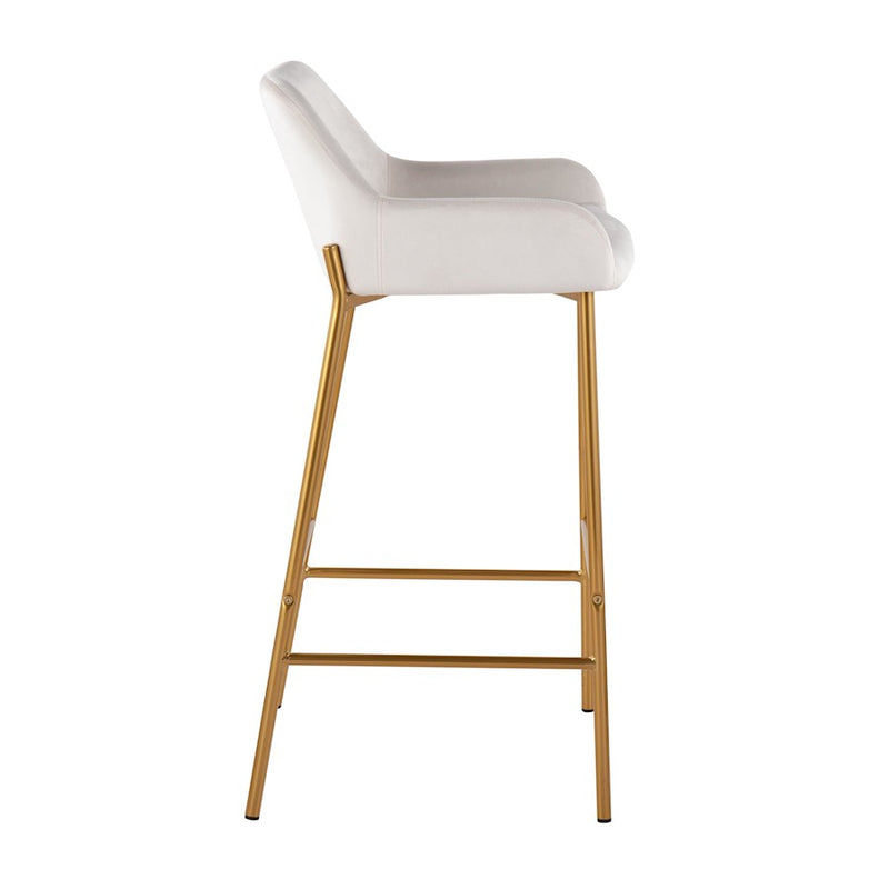 LumiSource Daniella Bar Stool, Set of 2, Gold/White Velvet