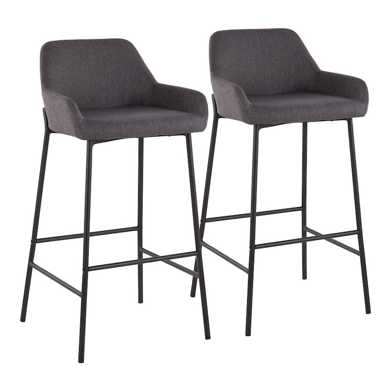 LumiSource Daniella 30in Bar Stool Set of 2 | Industrial Black Metal and Charcoal Fabric | Kitchen Island & Bar Seating | Model B30-DNLA2BKCHAR2