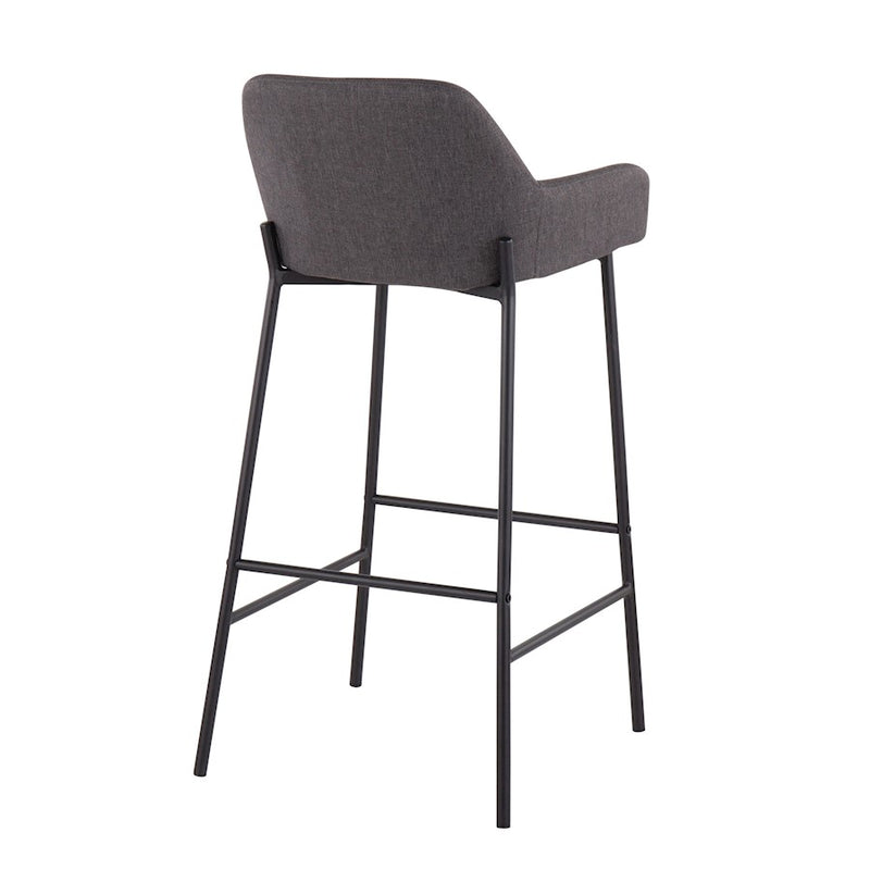 LumiSource Daniella 30in Bar Stool Set of 2 | Industrial Black Metal and Charcoal Fabric | Kitchen Island & Bar Seating | Model B30-DNLA2BKCHAR2