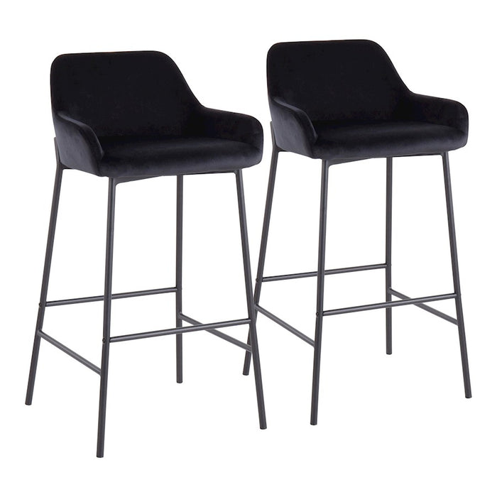 LumiSource Daniella Bar Stool, Set of 2, Black/Black Velvet - B30-DNLA2BKVBK2