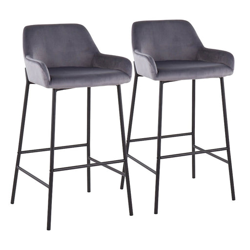 LumiSource Daniella Bar Stool, Set of 2, Black/Silver Velvet - B30-DNLA2BKVSV2