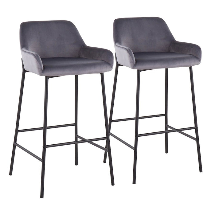 LumiSource Daniella Bar Stool, Set of 2, Black/Silver Velvet - B30-DNLA2BKVSV2