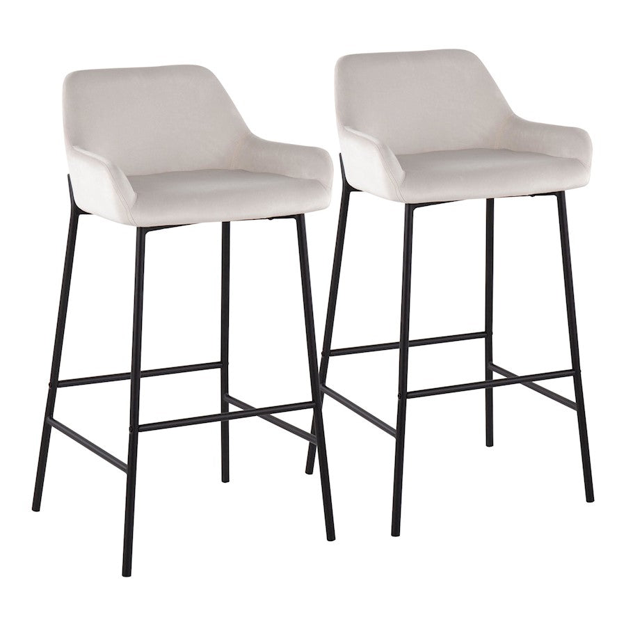 LumiSource Daniella Bar Stool, Set of 2, Black/White Velvet - B30-DNLA2BKVW2