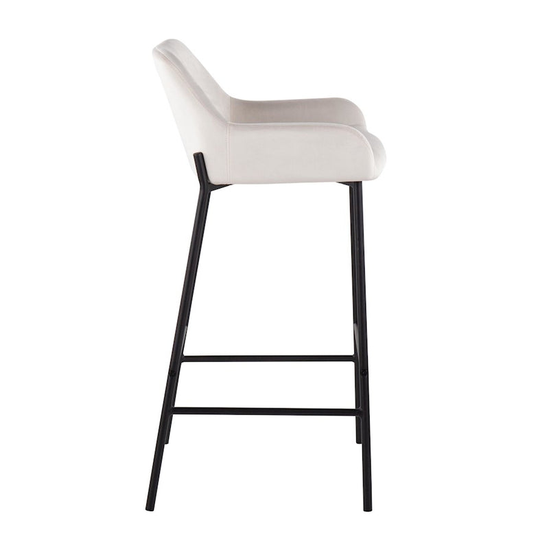LumiSource Daniella Bar Stool, Set of 2, Black/White Velvet