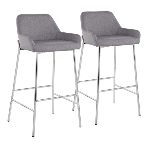 LumiSource Daniella Bar Stool, Set of 2, Chrome/Grey Fabric - B30-DNLA2CHRMGY2