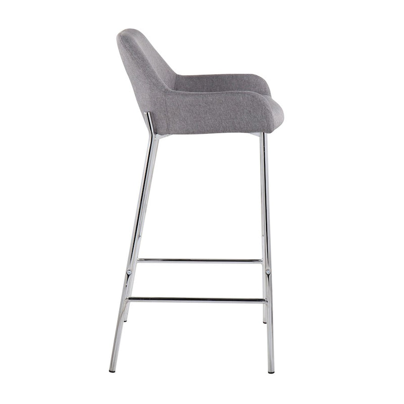 LumiSource Daniella Bar Stool, Set of 2, Chrome/Grey Fabric