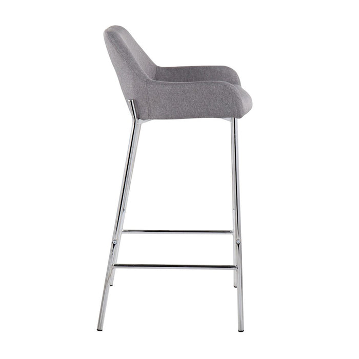 LumiSource Daniella Bar Stool, Set of 2, Chrome/Grey Fabric