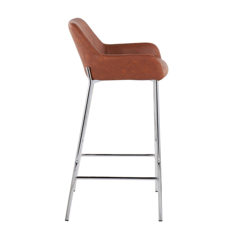 LumiSource Daniella Bar Stool, Set of 2, Chrome/Camel
