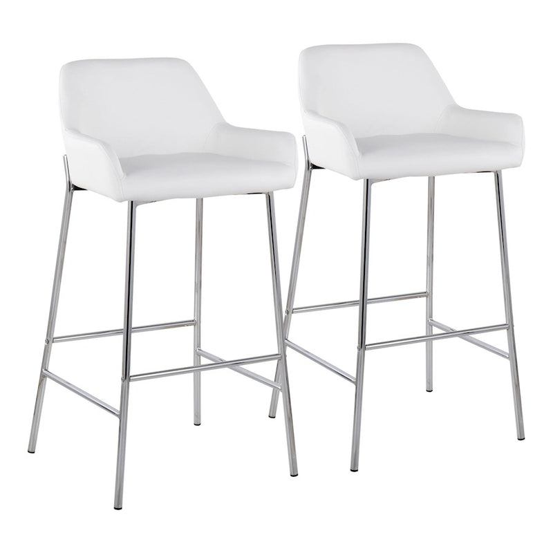 LumiSource Daniella Bar Stool, Set of 2, Chrome/White - B30-DNLA2CHRMPUW2