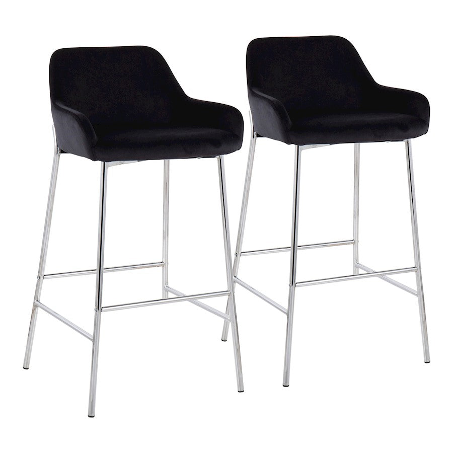 LumiSource Daniella Bar Stool, Set of 2, Chrome/Black Velvet - B30-DNLA2CHRMVBK2