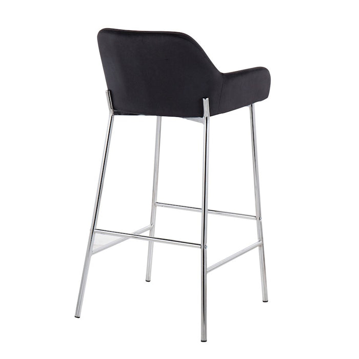 LumiSource Daniella Bar Stool, Set of 2, Chrome/Black Velvet