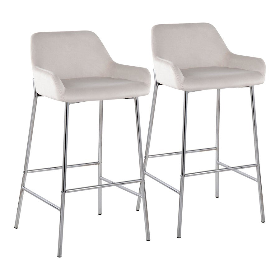 LumiSource Daniella Bar Stool, Set of 2, Chrome/White Velvet - B30-DNLA2CHRMVW2