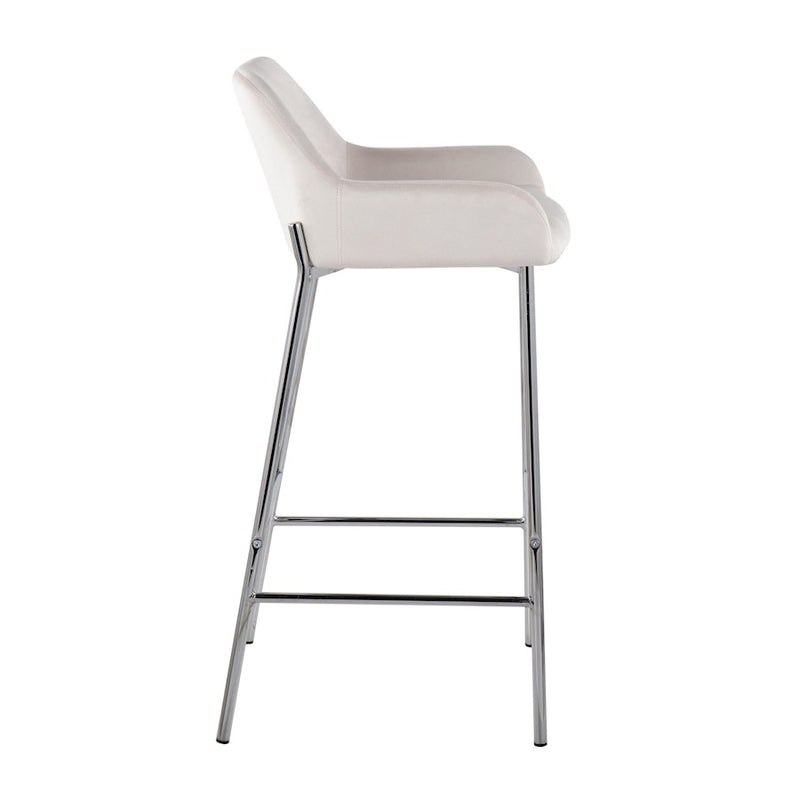 LumiSource Daniella Bar Stool, Set of 2, Chrome/White Velvet