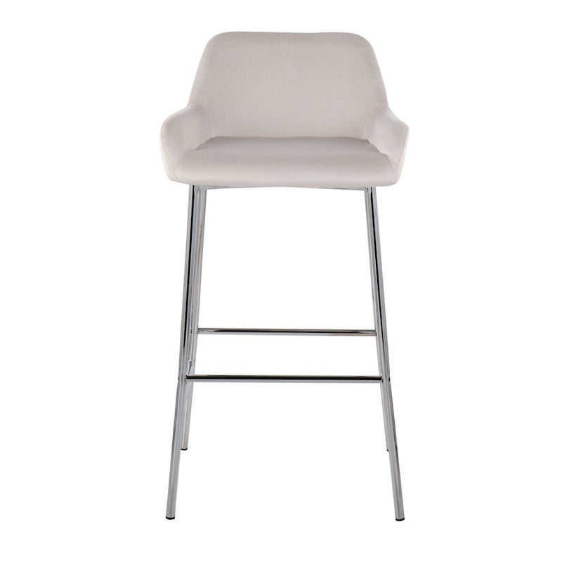 LumiSource Daniella Bar Stool, Set of 2, Chrome/White Velvet