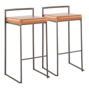 LumiSource Fuji Stacker Barstool, Set of 2, Antique Steel/Camel - B30-FUJIANCAM2