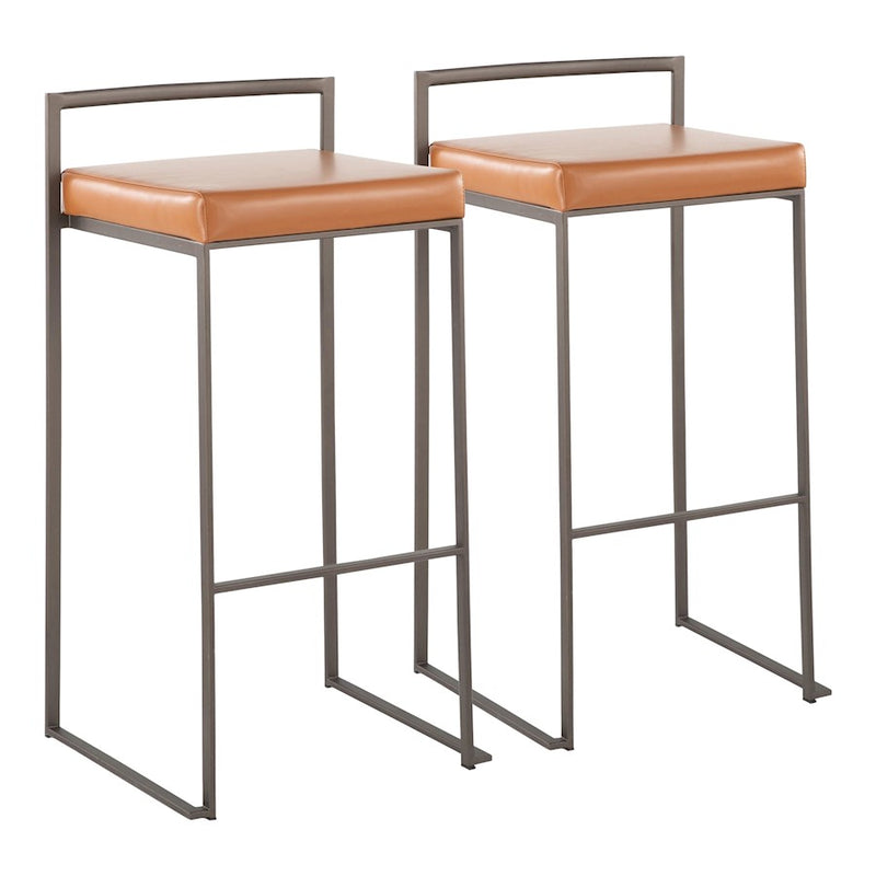 LumiSource Fuji Stacker Barstool, Set of 2, Antique Steel/Camel - B30-FUJIANCAM2