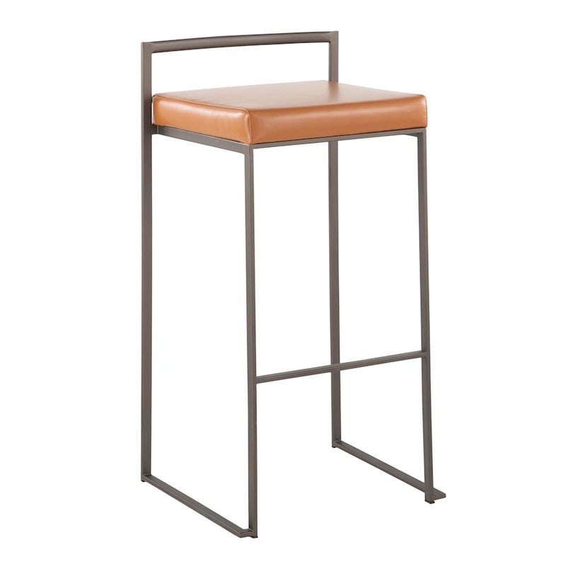 LumiSource Fuji Stacker Barstool, Set of 2, Antique Steel/Camel