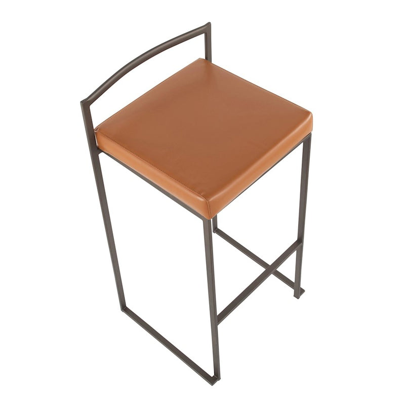 LumiSource Fuji Stacker Barstool, Set of 2, Antique Steel/Camel