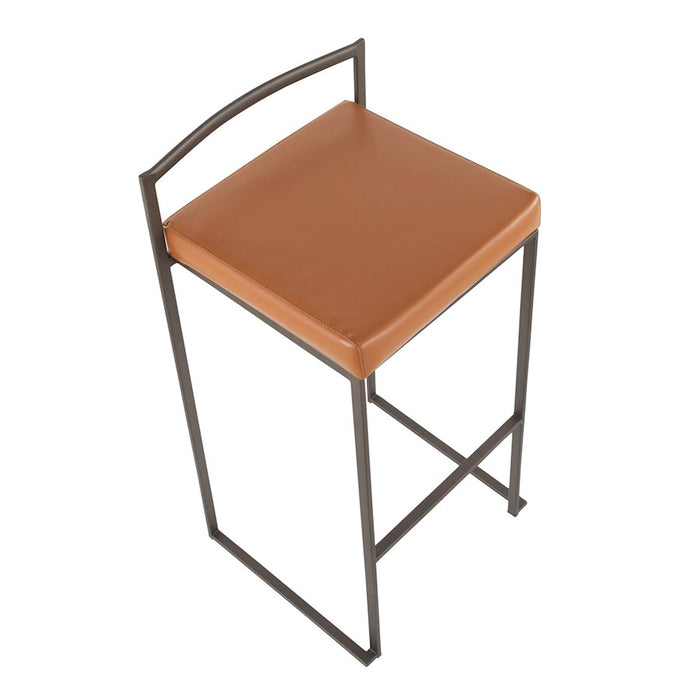 LumiSource Fuji Stacker Barstool, Set of 2, Antique Steel/Camel