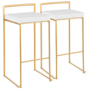 LumiSource Fuji 30.75in Bar Stool Set of 2 | Glam Gold Steel and White Velvet | Kitchen Island & Home Bar Seating | Model B30-FUJIAU-VW2