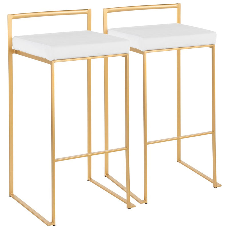 LumiSource Fuji 30.75in Bar Stool Set of 2 | Glam Gold Steel and White Velvet | Kitchen Island & Home Bar Seating | Model B30-FUJIAU-VW2