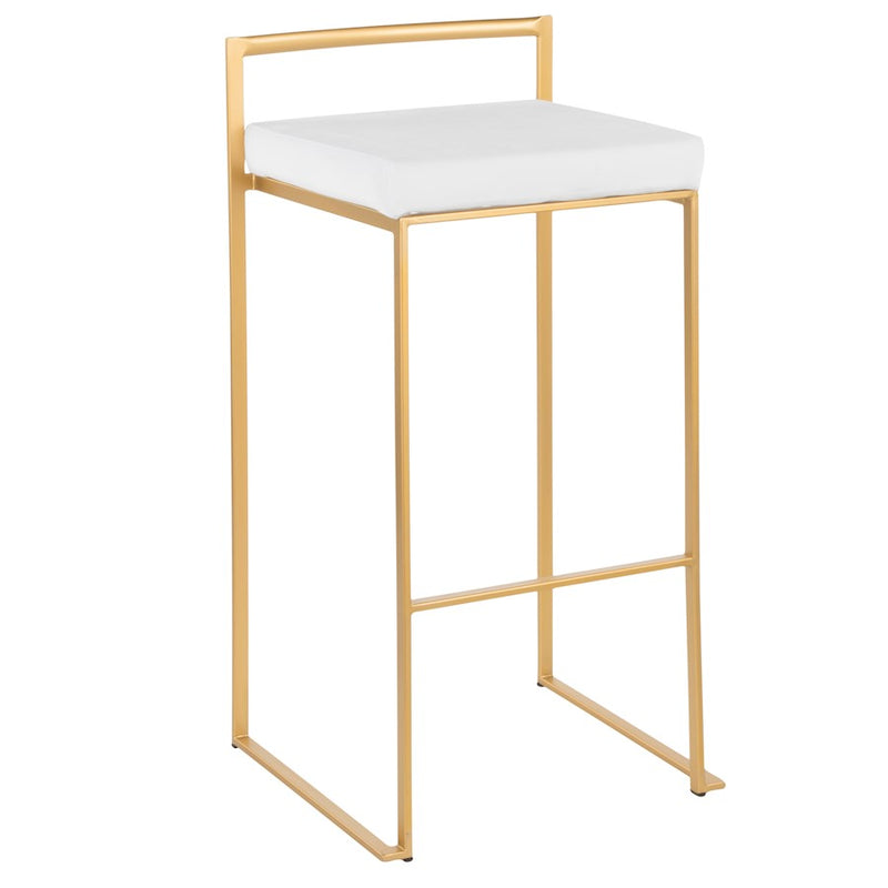 LumiSource Fuji 30.75in Bar Stool Set of 2 | Glam Gold Steel and White Velvet | Kitchen Island & Home Bar Seating | Model B30-FUJIAU-VW2
