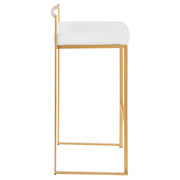 LumiSource Fuji 30.75in Bar Stool Set of 2 | Glam Gold Steel and White Velvet | Kitchen Island & Home Bar Seating | Model B30-FUJIAU-VW2
