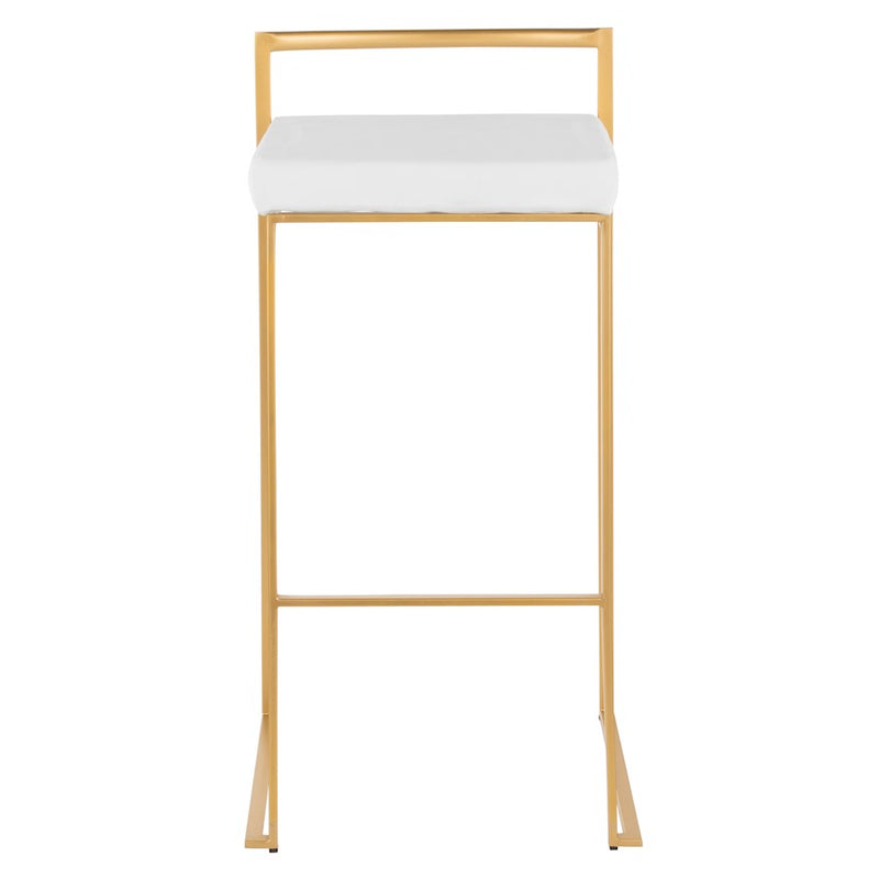 LumiSource Fuji 30.75in Bar Stool Set of 2 | Glam Gold Steel and White Velvet | Kitchen Island & Home Bar Seating | Model B30-FUJIAU-VW2
