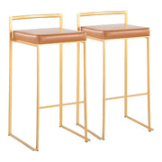 LumiSource Fuji Stacker Barstool, Set of 2, Gold Steel/Camel Pu - B30-FUJIAUCAM2