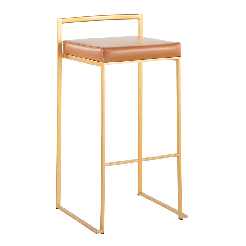 LumiSource Fuji Stacker Barstool, Set of 2, Gold Steel/Camel Pu