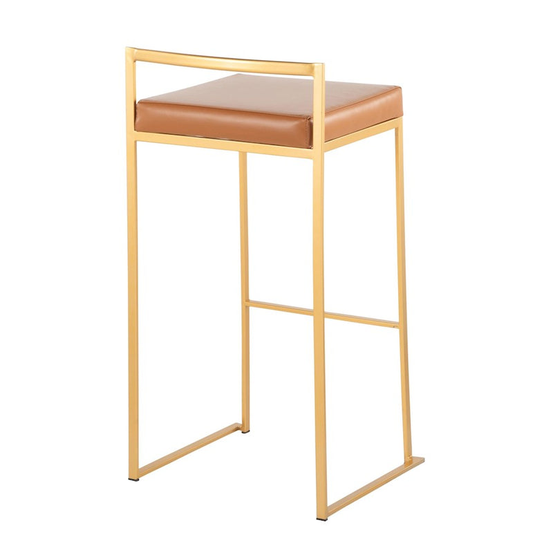 LumiSource Fuji Stacker Barstool, Set of 2, Gold Steel/Camel Pu