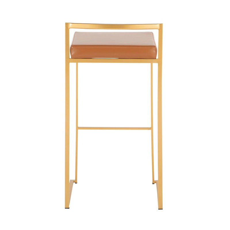 LumiSource Fuji 30.75in Bar Stool Set of 2 | Glam Gold Steel and Camel PU Leather | Kitchen Island & Home Bar Seating | Model B30-FUJIAUCAM2