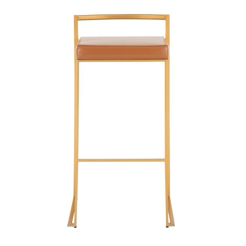 LumiSource Fuji Stacker Barstool, Set of 2, Gold Steel/Camel Pu