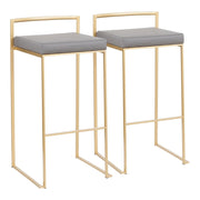 LumiSource Fuji 30.75in Bar Stool Set of 2 | Glam Gold Steel and Grey PU Leather | Kitchen Island & Home Bar Seating | Model B30-FUJIAUGY2