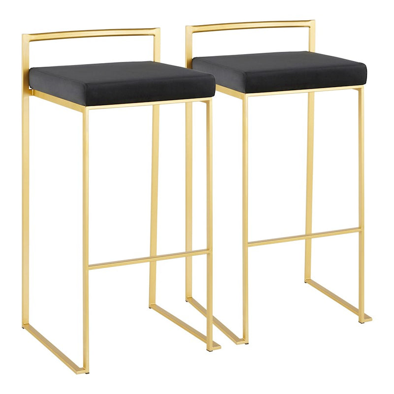 LumiSource Fuji 30.75in Bar Stool Set of 2 | Glam Gold Steel and Black Velvet | Kitchen Island & Home Bar Seating | Model B30-FUJIAUVBK2