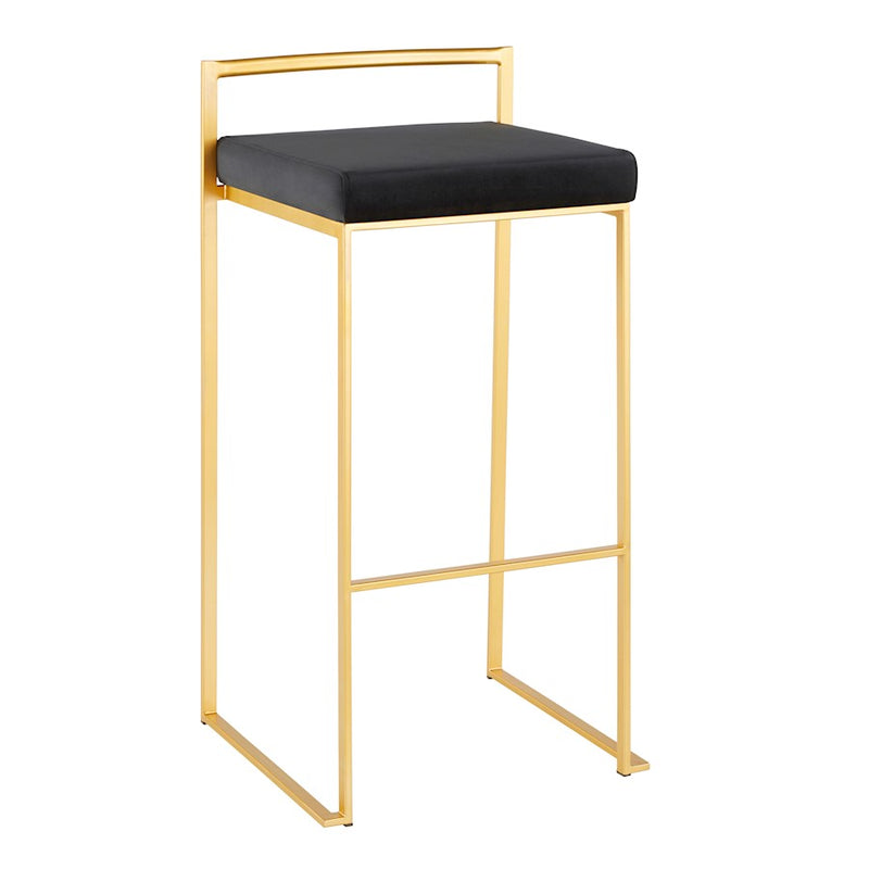 LumiSource Fuji 30.75in Bar Stool Set of 2 | Glam Gold Steel and Black Velvet | Kitchen Island & Home Bar Seating | Model B30-FUJIAUVBK2