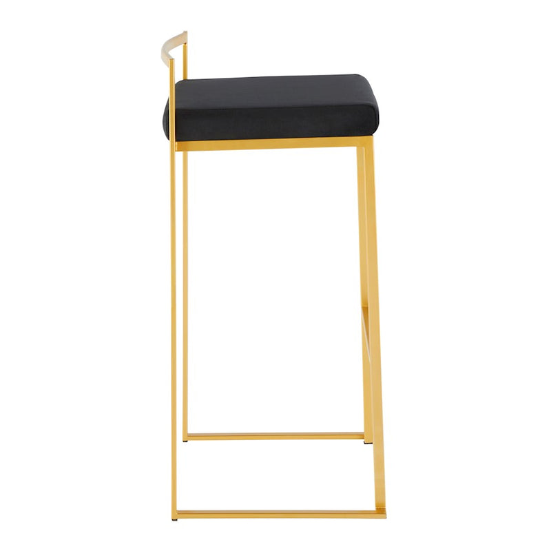 LumiSource Fuji 30.75in Bar Stool Set of 2 | Glam Gold Steel and Black Velvet | Kitchen Island & Home Bar Seating | Model B30-FUJIAUVBK2